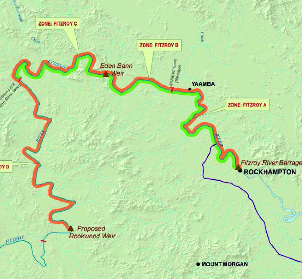 The proposed sites for the two weirs on the Fitzroy River. The proposed sites for the two weirs on the Fitzroy River.